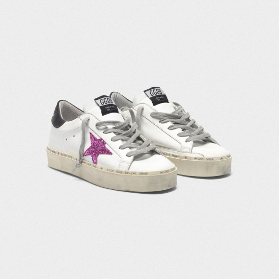 Women's Golden Goose hi star sneakers with pink glitter star and black