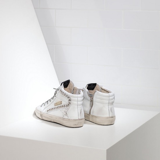Men's/Women's Golden Goose sneakers slide in pelle white leather studs