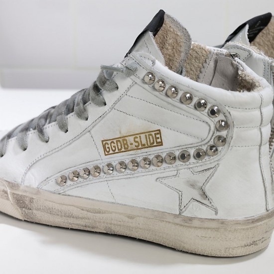 Men's/Women's Golden Goose sneakers slide in pelle white leather studs
