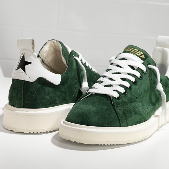 Men's Golden Goose starter sneakers in calf suede green suede white