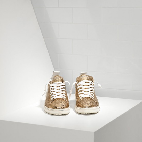 Men's/Women's Golden Goose starter sneakers leather coated gold glitter white