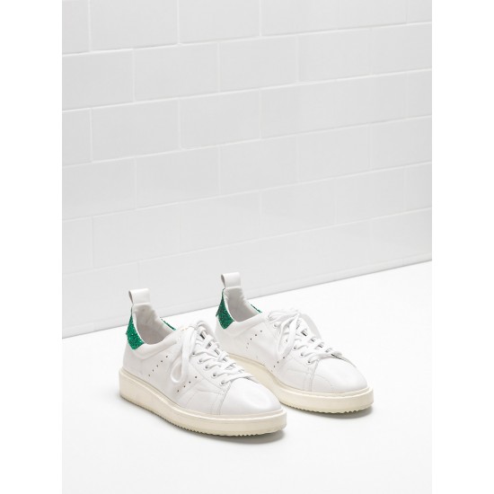 Women's Golden Goose starter sneakers upper in leather white green
