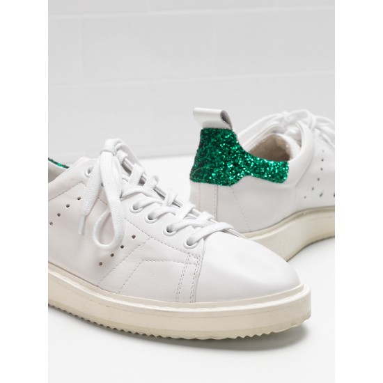 Women's Golden Goose starter sneakers upper in leather white green