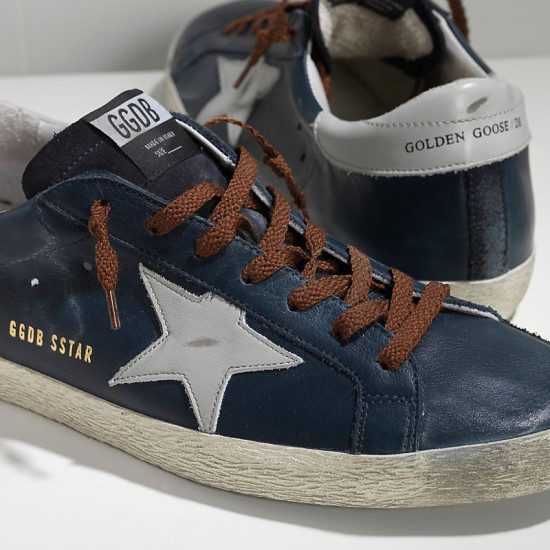Men's Golden Goose sneakers superstar in blue leather brown