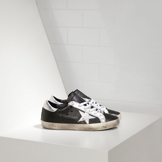Men's Golden Goose superstar sneakers in leather star black leather silver