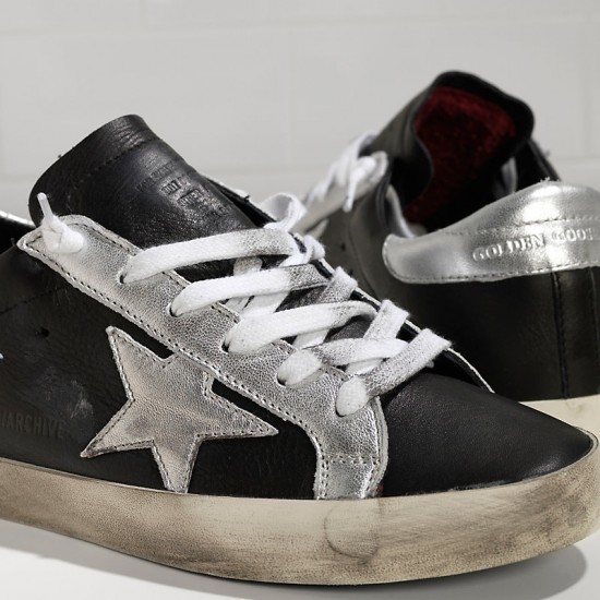Men's Golden Goose superstar sneakers in leather star black leather silver