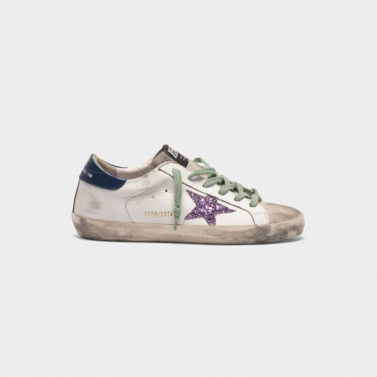 Men's/Women's Golden Goose superstar sneakers in leather with glittery star blue