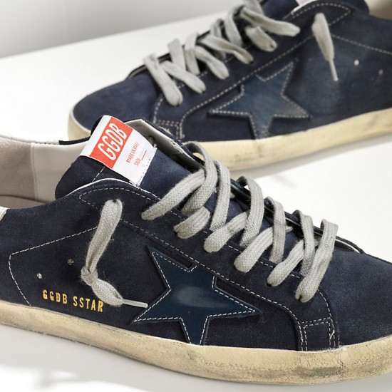 Men's Golden Goose superstar sneakers in suede and leather star blue