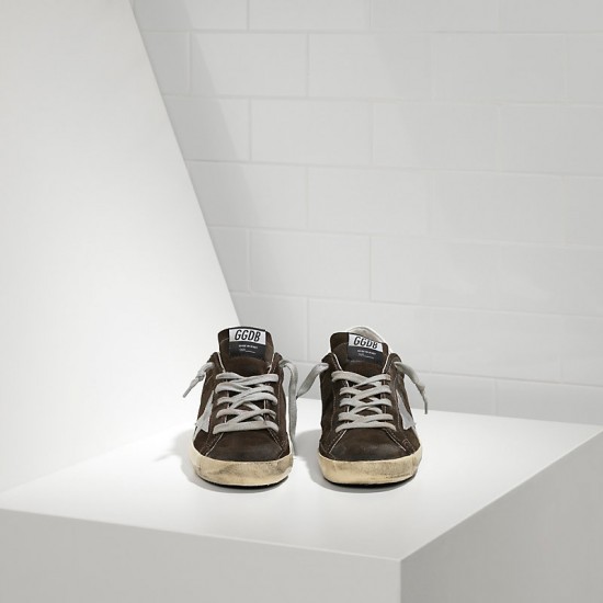 Men's Golden Goose superstar sneakers in suede and leather star coffee