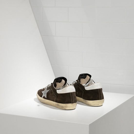 Men's Golden Goose superstar sneakers in suede and leather star coffee