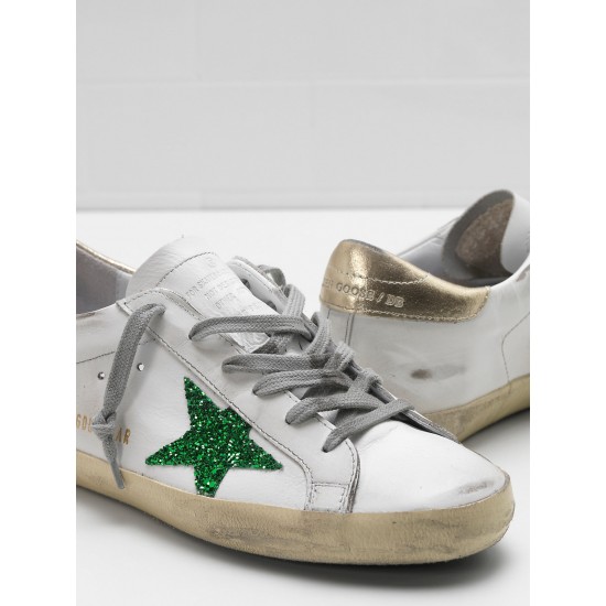 Men's/Women's Golden Goose superstar sneakers leather glitter star in green