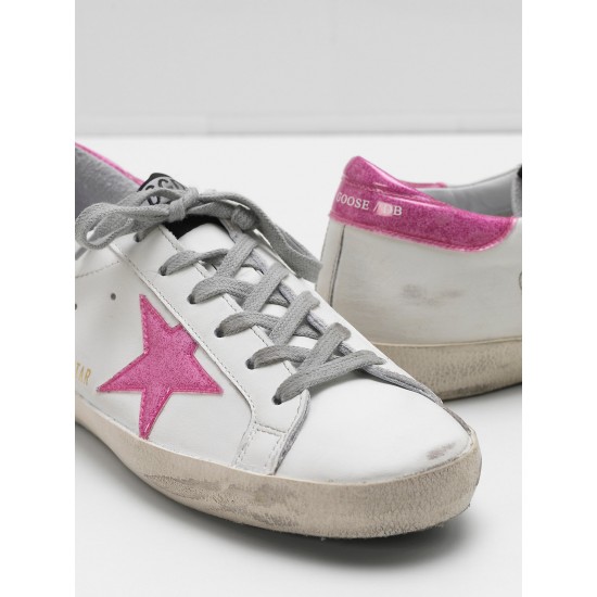 Women's Golden Goose superstar sneakers leather glitter star coated in pink star