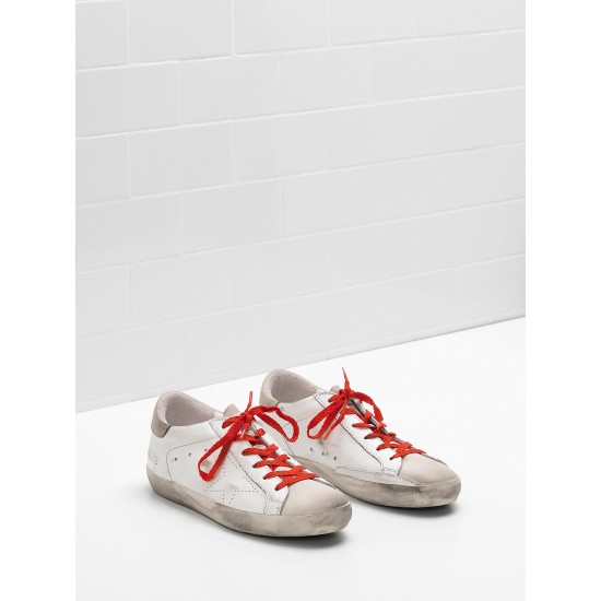 Women's Golden Goose superstar sneakers leather openwork star red lace